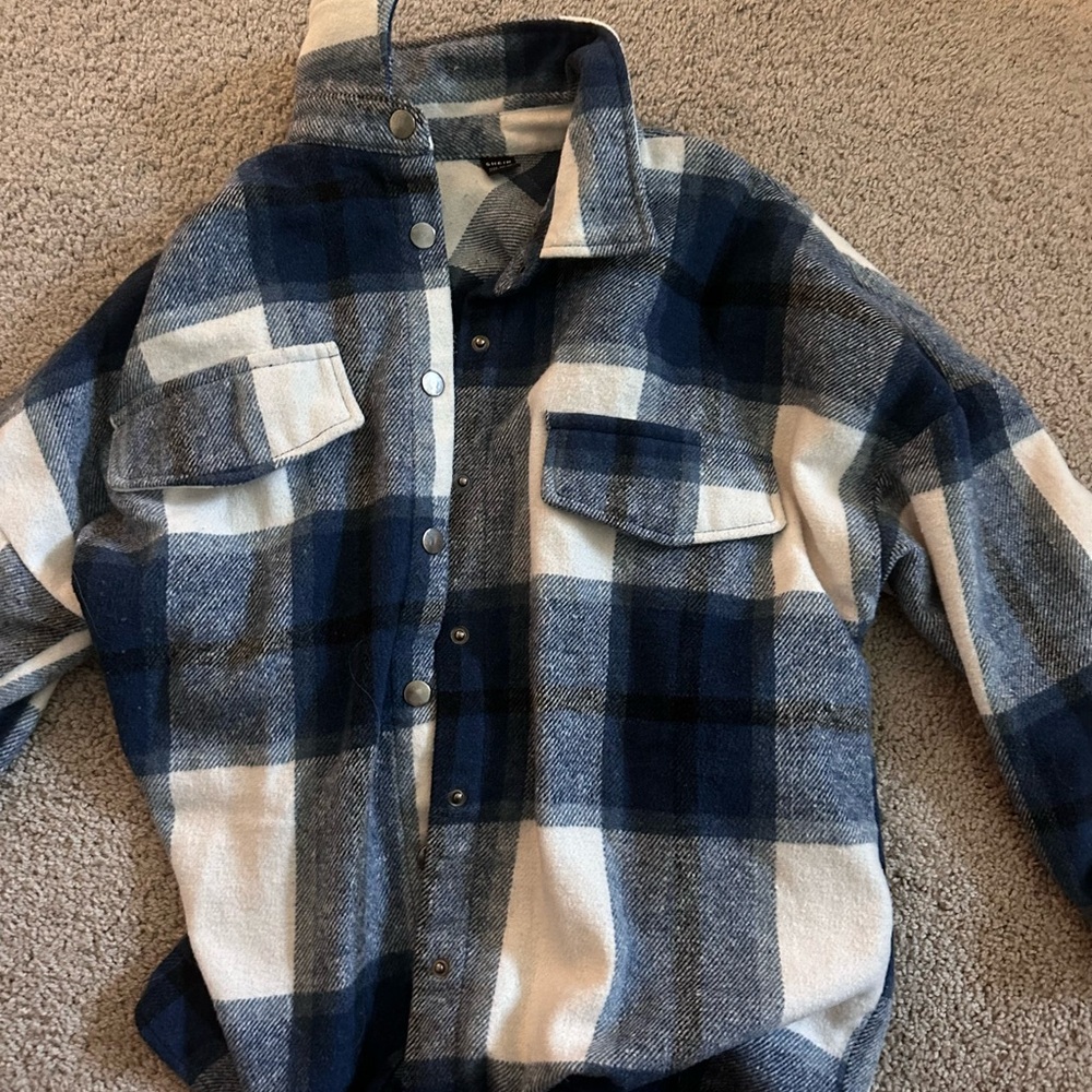 SHEIN Blue and White Button Down Shirt